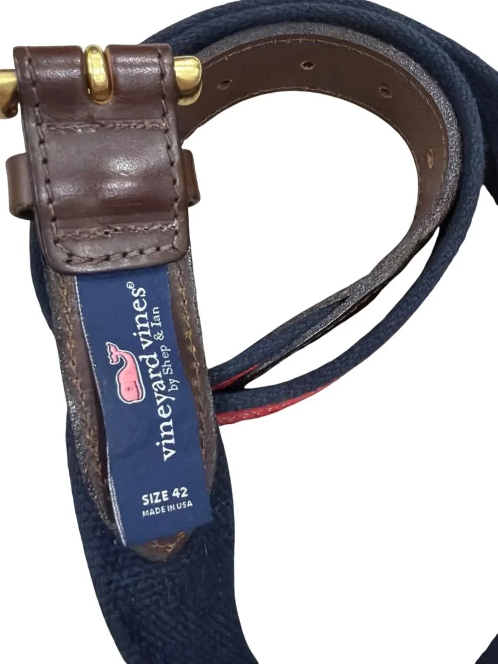 Vineyard Vines Army Navy Country Club Leather Canvas Belt Size 42